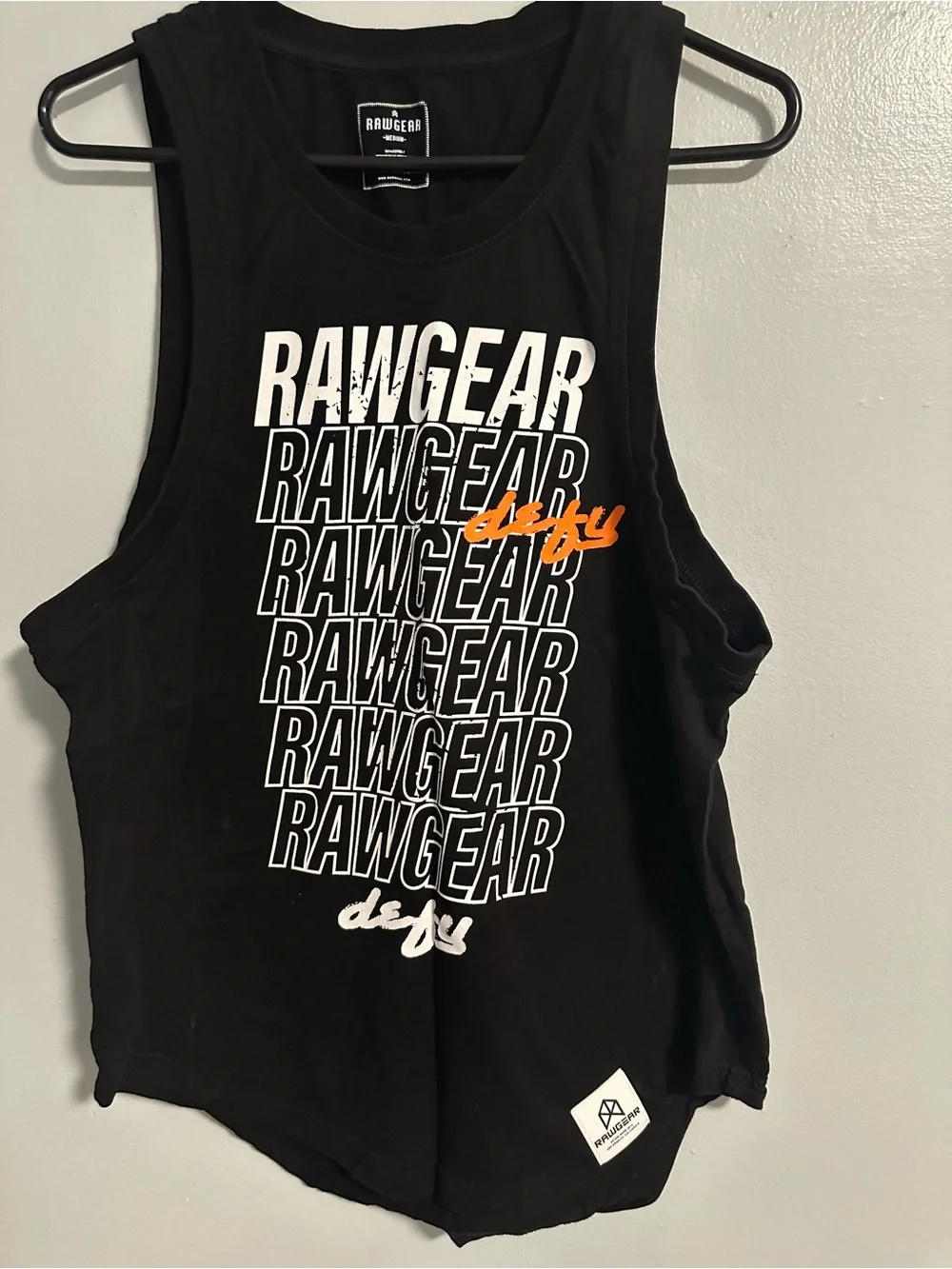 RAWGEAR Black Graphic Muscle Tank with Orange Accent Size M